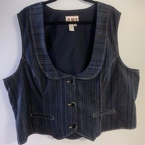 Woman’s denim vest with tan pinstripes